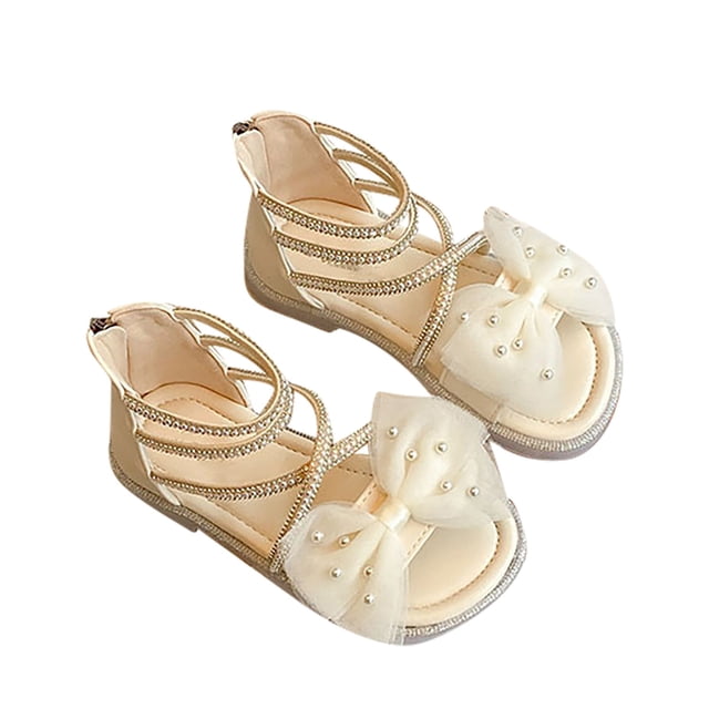 REDARER Girls Sandals Rhinestone Bow Roman Sandals Dress Princess Shoes,Size 10.5-11 Years