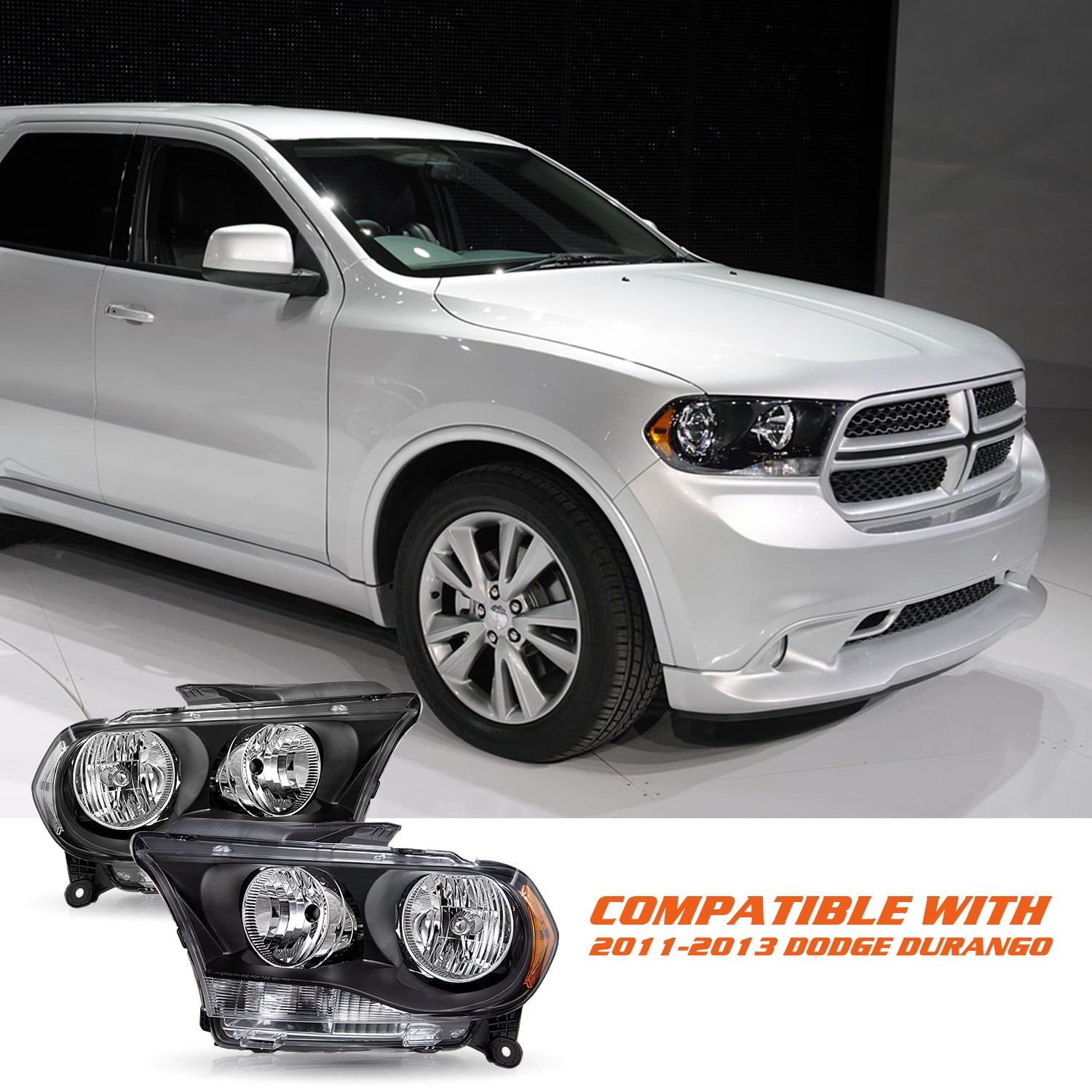 FOR 2011 2012 2013 DODGE DURANGO HALOGEN HEADLIGHTS BLACK HOUSING HEADLAMPS 2PC