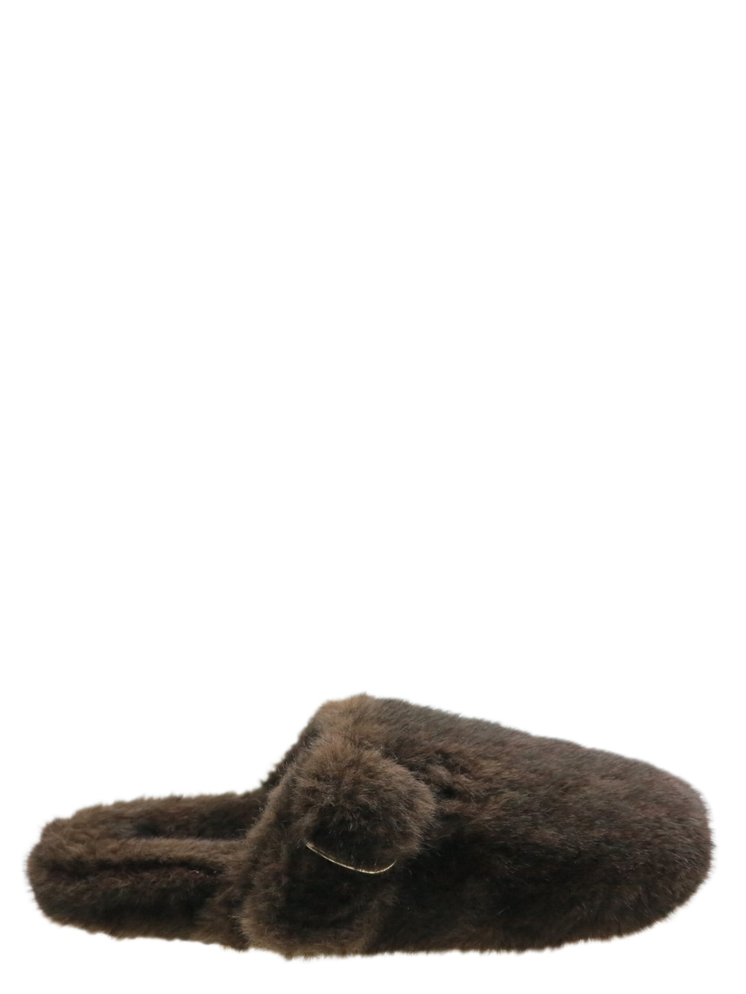 No Boundaries Women's Faux Fur Buckle Clog Slippers