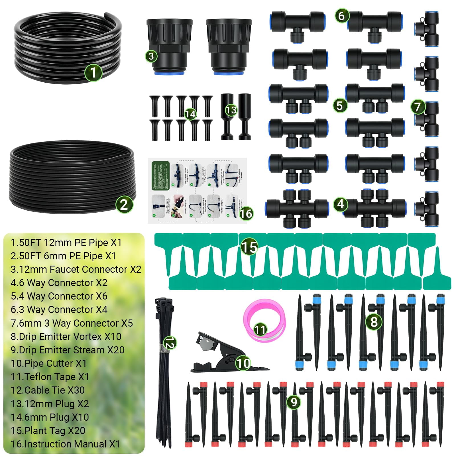 Drip Irrigation System For Garden  2026 Upgraded Automatic Plant Watering Kit With Quick Connect Pe Tubing 30 Water-saving Adjustable Emitters Yard Lawn Raised Bed & Greenhouse (100ft)