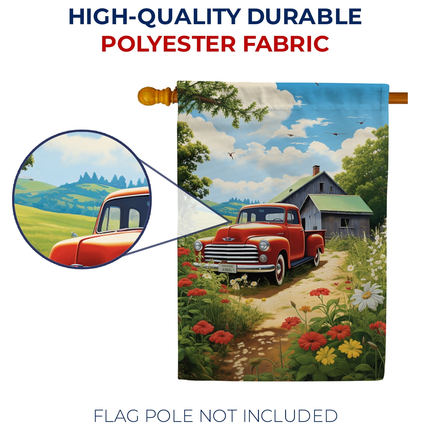 America Forever Red Pickup Rural Bliss House Flag, 28 x 40 inch Double Sided, Vintage Truck Country Flag, Farm Barn Countryside Decor, Rustic Americana Yard Flag
