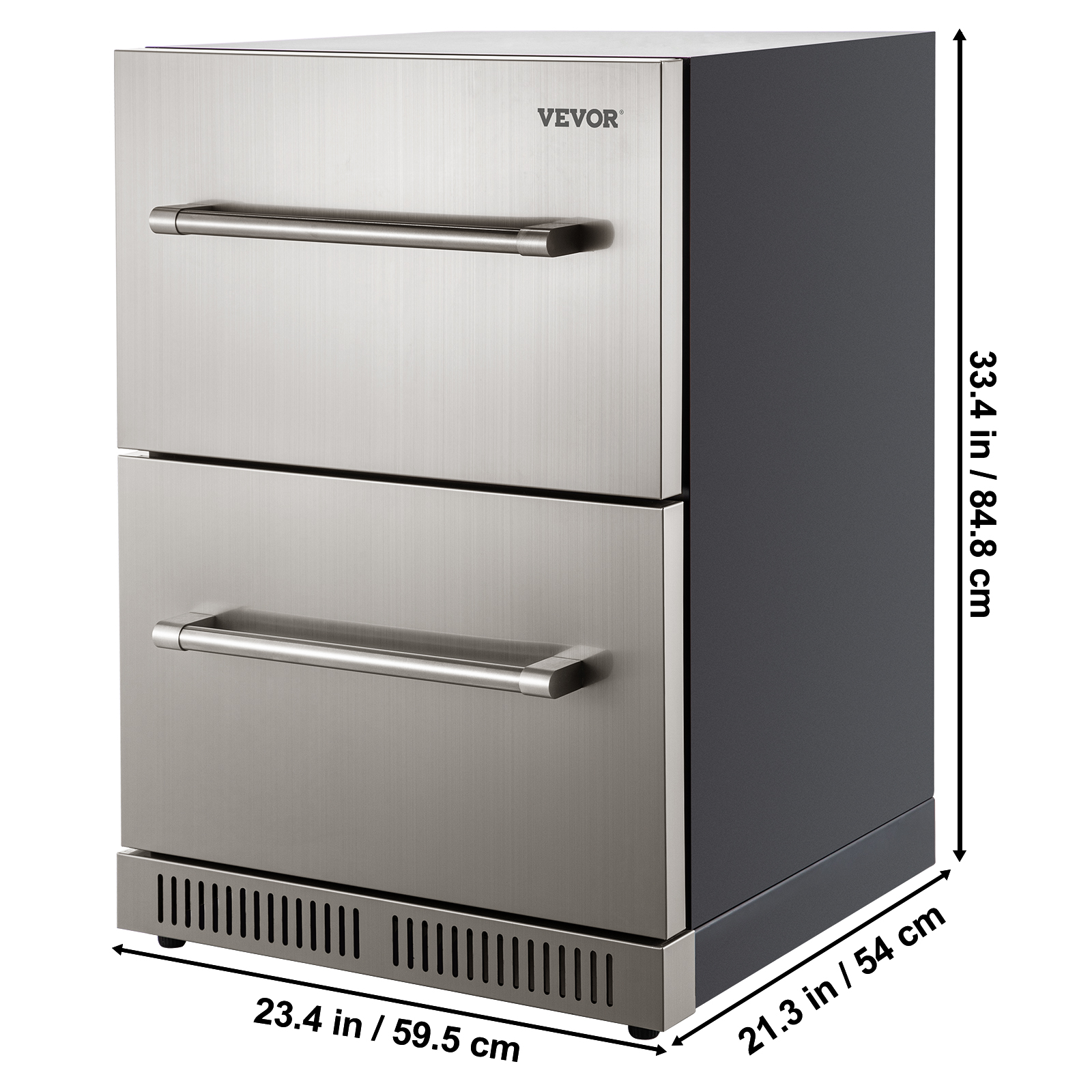 VEVOR 24" Undercounter Built-in Refrigerator 5.12 Cu.ft. Double Drawer Indoor/Outdoor Beverage Fridge with 32-99°F Range, Ventilated Cooling for Home and Commercial Use Stainless Steel, Silver - image 4 of 9