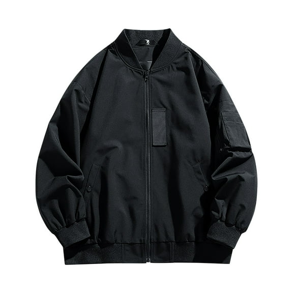 IYTR Men's Lightweight Bomber Jacket Solid Stand Collar Full Zip Long Sleeve Utility Flight Blouson Coat with Pockets Black M