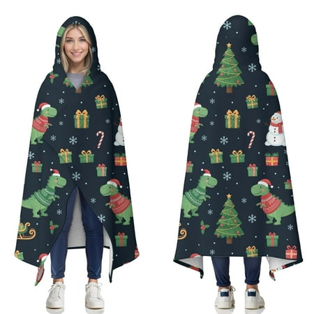 Wearable Blanket Christmas Dinosaur Pattern Hooded Wearable Sherpa Blanket for Adults & Teens Winter Poncho Shawl Wrap Cape Thick Warm 60 x80 Wearable Blanket Christmas Dinosaur Pattern Hooded Wearable Sherpa Blanket for Adults & Teens Winter Poncho Shawl Wrap Cape Thick Warm 60 x80