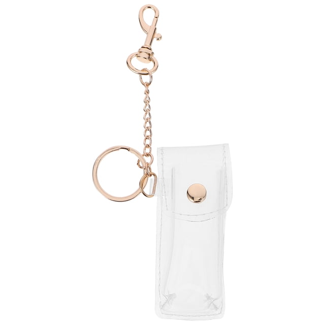 KAKOWELY PVC Chapstick Pouch Keychain Transparent Sleeve Fashion Lipstick Holder Key Rings (Golden Keychain),3.43X"X1.3"X0.98"