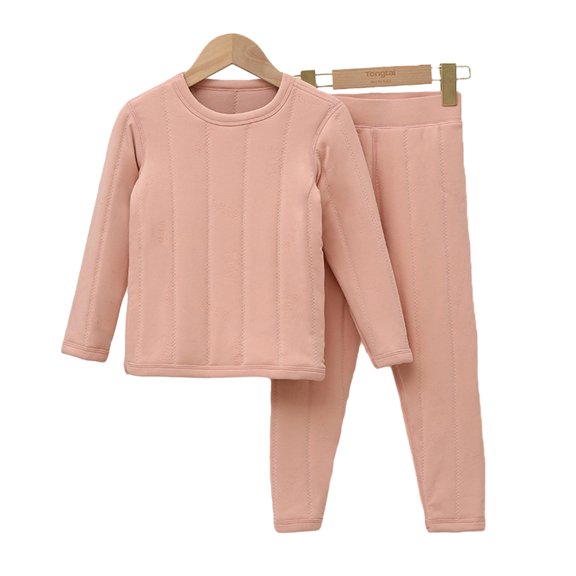 Qudderr Toddler Kids Thermal Underwear Set for Boys Girls Crewneck Fleece Thermal Top and Bottom Long Johns Cotton Fall Winter Set for 3-12 Years