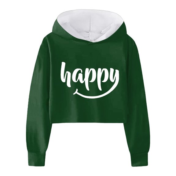 LUOGENLI Hoodies Girls Valentine's Day Hoodies Size 7-8 Set Children Girls Long Sleeve Letters Solid Color Short Hoodie Hoodie Top for Large Children Dark Green 4-5 Years