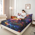 thumbnail image 4 of jejeloiu Colorful Glass Style Twin Sheet Sets,Halloween Castle Twin Fitted Sheet,Multicolor Flower Birds Flat Sheet,Ultra Soft Home Decor,3pcs, 4 of 7