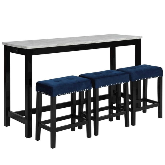 FurniFact Blue Bar Table Set with Console Table and Stools