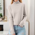 thumbnail image 2 of Dpytoraw Women Stand Collar Neck Slim Sweaters Soft Warm Elastic Pullover Tops, 2 of 4