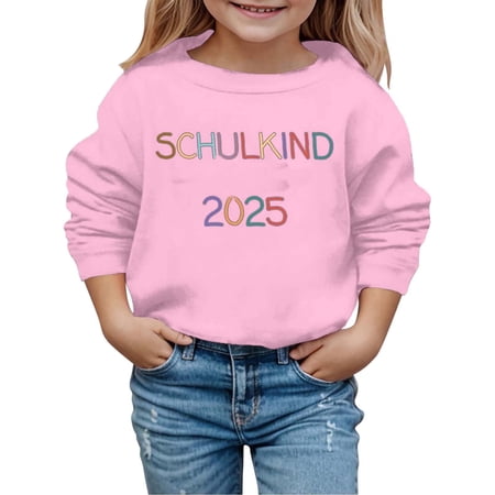 SGMVNU Sweatshirts for Toddler and Girls Preppy Oversized Cute Graphic Crewneck Hoodies Long Sleeve Soft Basic Casual Fashion Sweater Pink Size 3-4 Years