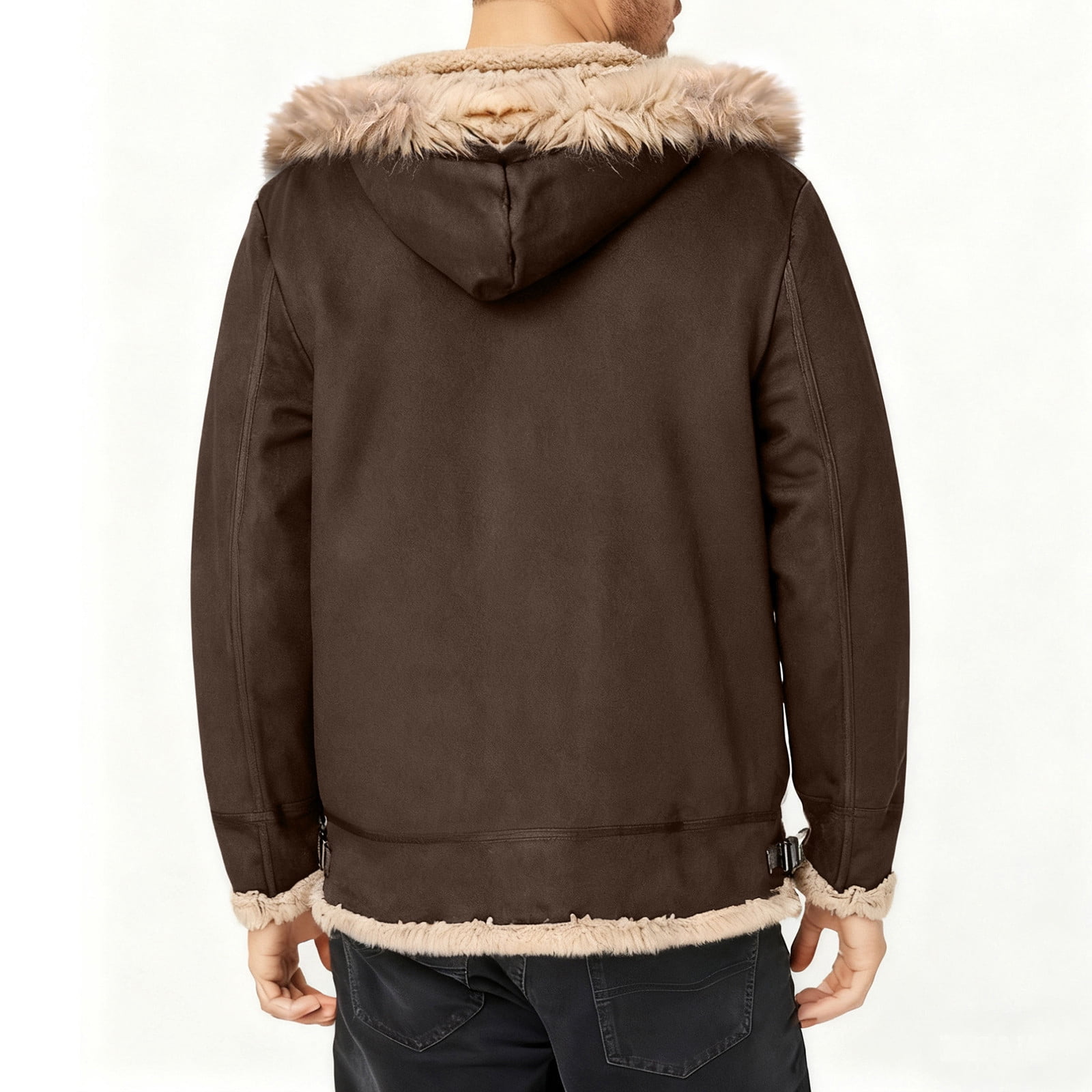 UQJfacai Mens Faux Suede Leather Jacket Sherpa Lined Collared Trucker Cargo Coat Winter Warm Thick Casual Outerwear with Pockets
