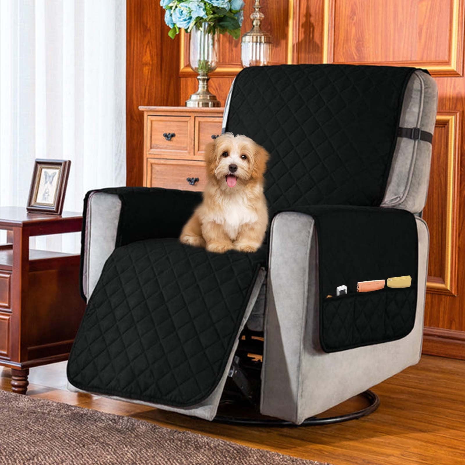 KIHOUT Housses Imperméables Antidérapantes en Poly Molleton pour Fauteuil Inclinable, Noir