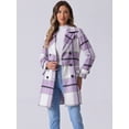thumbnail image 2 of DARING DIVA Women's Plaids Double Breasted Notched Lapel Trench Coat Purple M, 2 of 6