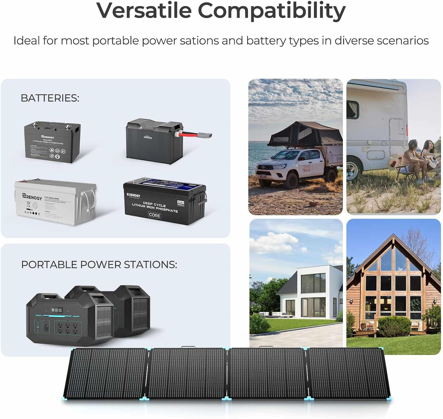 Renogy 400W Lightweight Foldable Solar Panel Kit, Portable Solar Generator Charger with MC-4 Output, for Outdoor Camping, RV, Power Station, Home Use, Fast Installation with Sturdy Kickstands