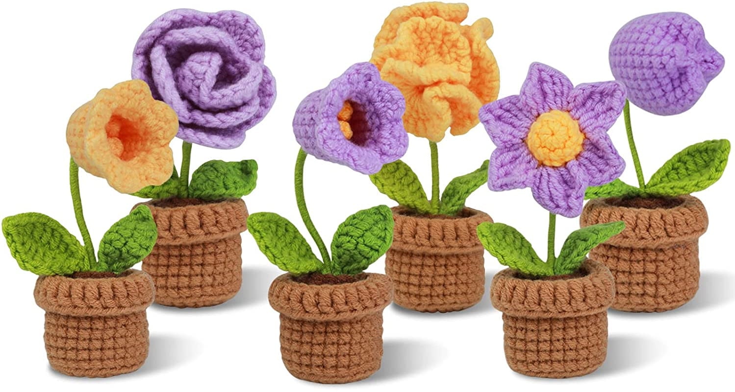 artcentury crochet kit for beginners-6pcs potted flowers beginner crochet  starter kit for complete beginners adults, learn to