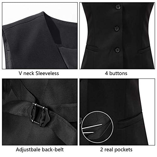 Vocni Women's Fully Lined 4 Button V-Neck Economy Dressy Suit Vest  Waistcoat ,Black,US M ,(Asian 3XL) 
