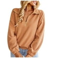 thumbnail image 1 of Tops de jersey de color liso con cremallera y cuello en V de manga larga informales a la moda para mujer Pompotops FGAJ16089, 1 of 9