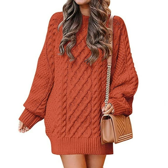 Sweater Dress for Women Chunky Knitted Sweater Dress Round Neck Long Sleeve Dress Oversized Pullover Sweaters Dress Dress Women