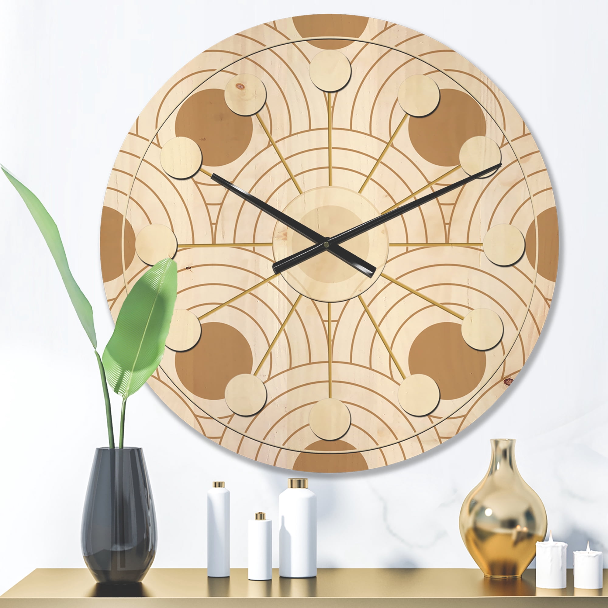 Designart 'Circular Retro Pattern Design' Mid-Century Modern Wood Wall Clock