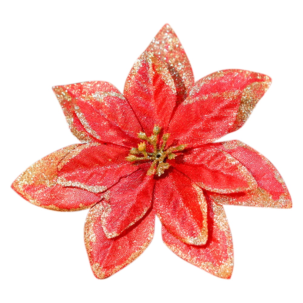 24 Pcs Christmas Glitter Poinsettia, Artificial Xmas Tree Flowers for Christmas Ornaments Rose