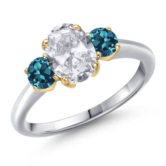 Gem Stone King 10K Two Tone Gold White Topaz and London Blue Topaz Engagement Ring for Women | 2.16 Cttw | Oval 8X6MM | Gemstone November Birthstone | Size 5