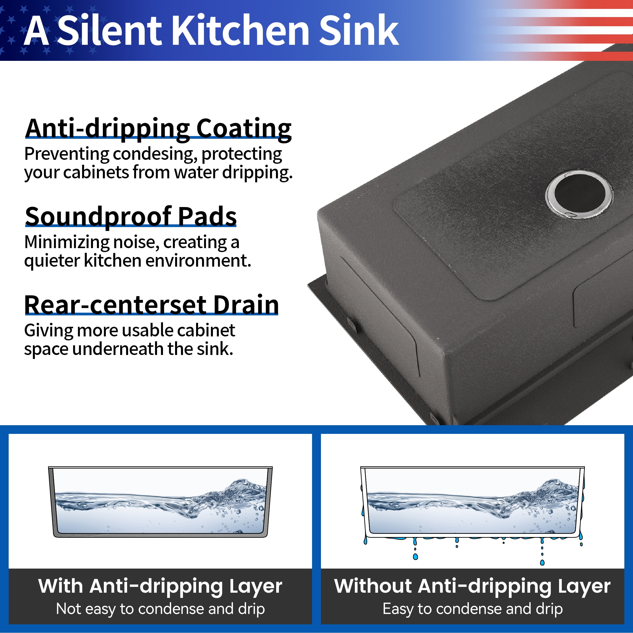 18 x 18 Inch Black Undermount Stainless Steel Kitchen Sink Single Bowl 16 Gauge with Drain And Hook
