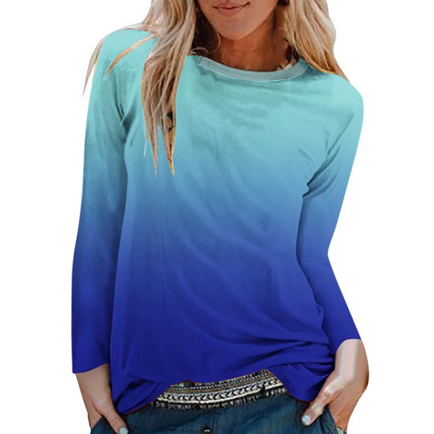 Blusa suelta informal con cuello redondo y manga larga para mujer Fridja czfsfas2846