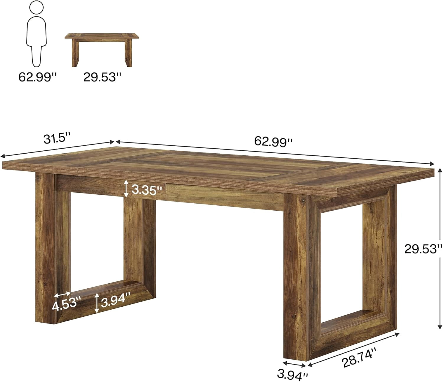 Tribesigns 63-Inch Executive Computer Desk, Large Home Office Desk, Industrial Writing Table with Solid Wooden Base, Workstation Work Desk, Rustic Brown