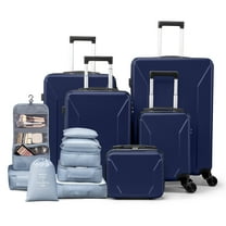 Zimtown 5-Piece Luggage Set with 8 Packing Cubes, Hard Shell Suitcase Set with Spinner Wheels Built-in TSA Lock, Dark Blue