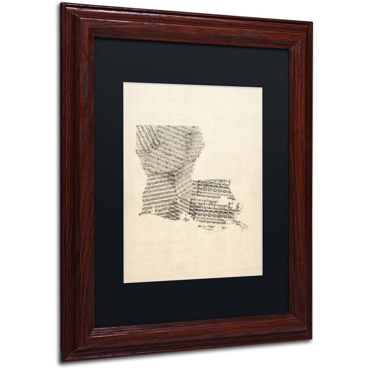 Trademark Fine Art "Old Sheet Music Map of Louisiana" Canvas Art by Michael Tompsett Black Matte, Wood Frame