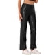 thumbnail image 4 of Pantalones de cuero sintético Daring Diva para mujer, de cintura alta, pierna recta, estilo punk, PU, talla S, color negro, 4 of 6