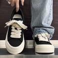 thumbnail image 3 of Men's Black Canvas Platform Sneakers with Off-White Sole, Casual Minimalist Shoes, 3 of 10