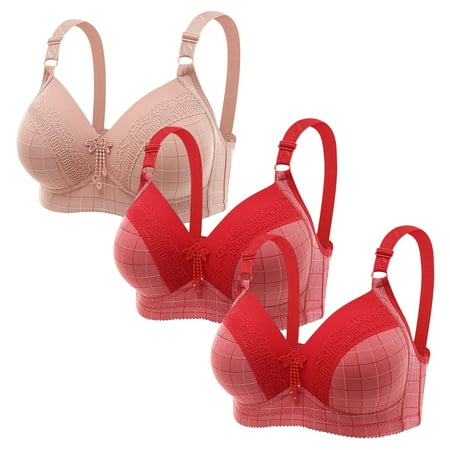 Discount Bonanza  Plus Size Lace Bra  Plaid Print Non-Steel  Non-Magnetic Buckle  Comfortable Underwear  Bralette  for Daily Wear  Seamless Design  Ladies Bras | Hot Pink XL  Sopatenor