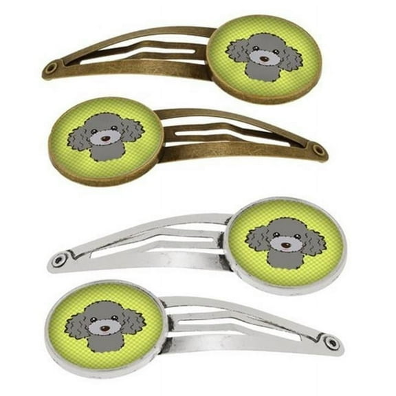 Carolines Treasures BB1321HCS4 Checkerboard Lime Green Silver Gray Poodle Barrettes Hair Clips, Set of 4