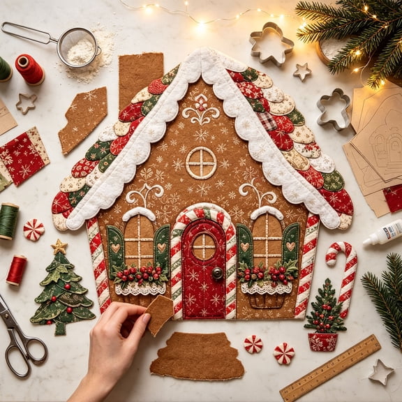 Wooowa Christmas Patchwork Fabric DIY Quilt Kit with Pre Cut Pieces for Wall Hanging Holiday Sewing Craft Home Decor Gift