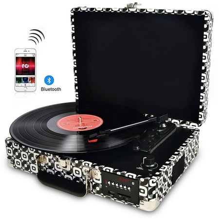 DIGITNOW! Vinyl/LP Record Player Wth Stylish Suitcase Turntable, Multi-function Bluetooth FM Radio, USB to MP3 Recorder/Player,Win10&Mac PC