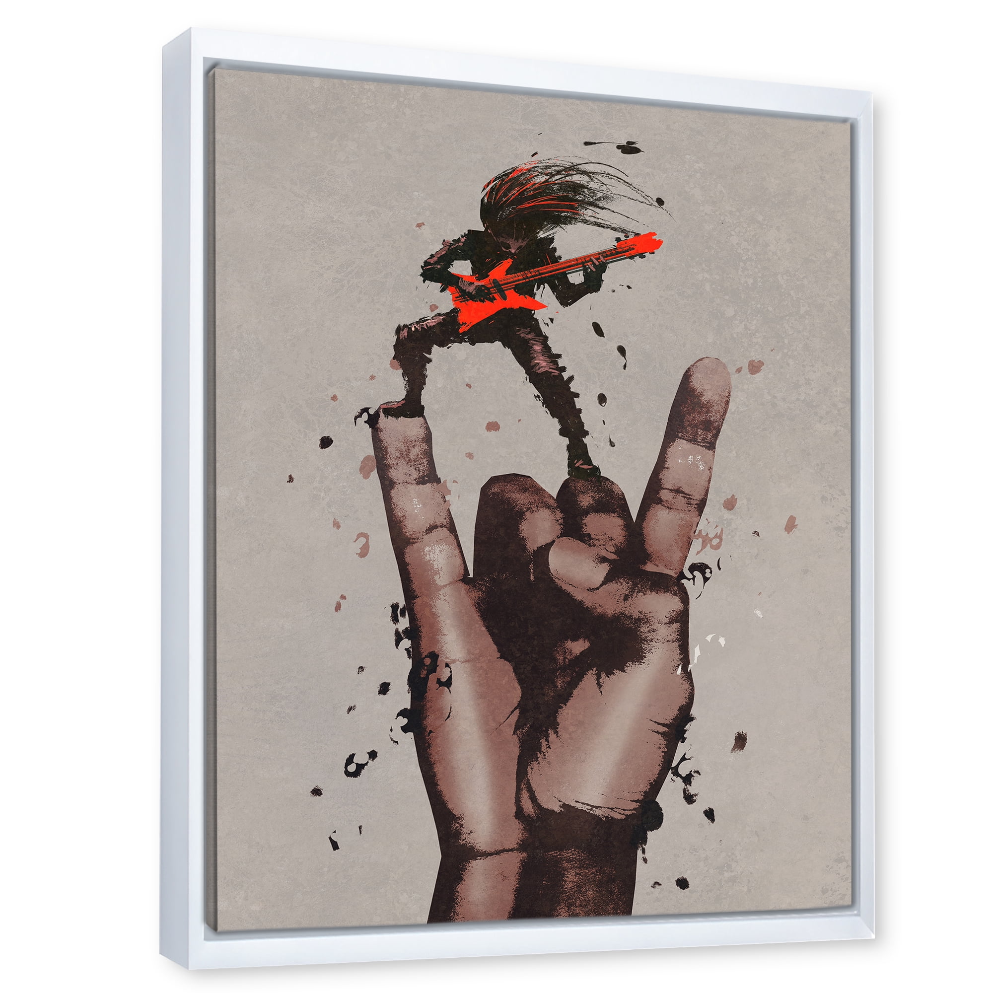 Designart 'The Guitarist On Rock and Roll Sign' Modern Framed Canvas Wall Art Print