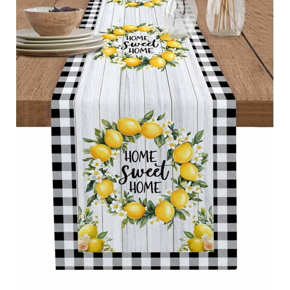 Hokiten Table Runners 90 Inches Long Dress Scarves, Yellow Lemon Farmhouse Coffee/Dining/Kitchen Table Runner for Living Room, Farmhouse Black Buffalo Plaid Grey Wooden 13x90 Inch