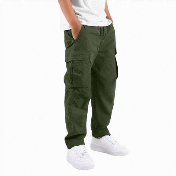 HFHAPW Boy's Casual Baggy Cargo Pants Elastic Waist Workout Sweatpants Joggers(AG,7-8 Y)