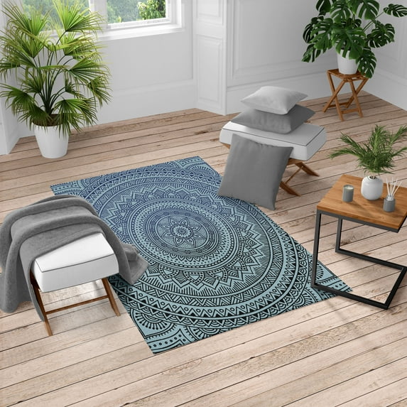 Mandala Turkish Area Rug, Abstract Floral Design with Themes Native South East Folkloric Illustration, Soft Carpet for Living Room Decor with Distressed Look, 6.6' X 9.6', Dark Lavender, by Ambesonne