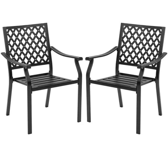 Set of 2 Patio Dining Chairs with Curved Armrests and Reinforced Steel Frame