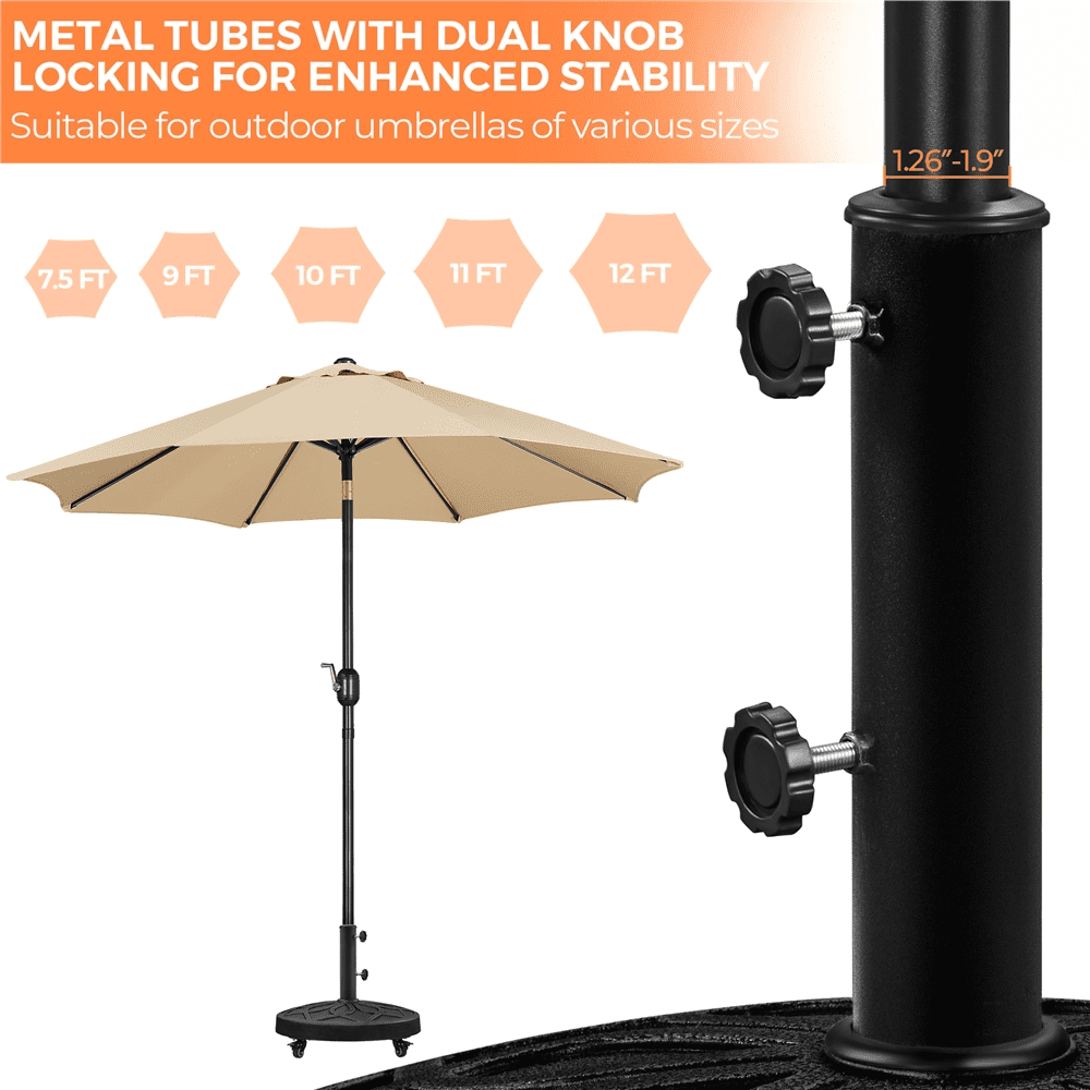 Renwick Outdoor 20" Patio Market Umbrella Base Stand with Wheels, Black