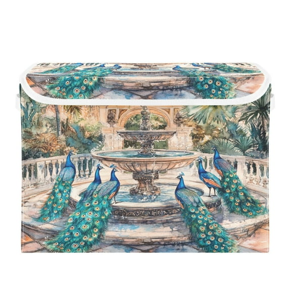 Storage Box With Lid 16.5x12.6x11.8In Foldable Stacked Household Storage Box Beautiful Peacock