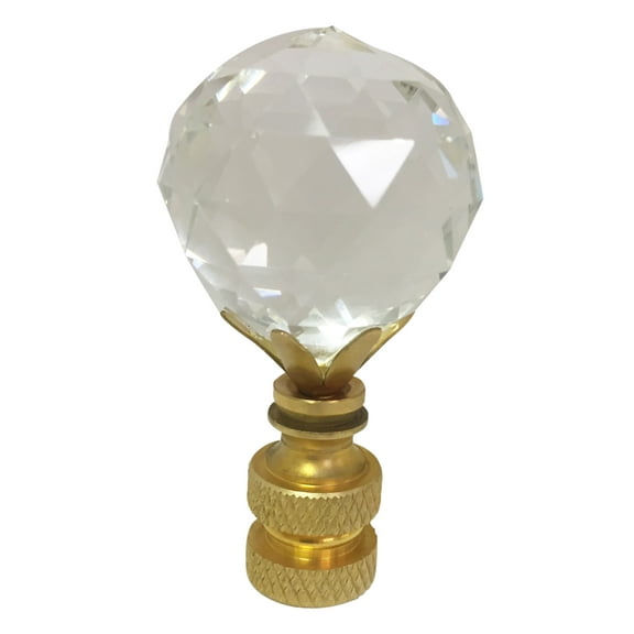 Royal Designs, Inc. Medium Faceted Diamond Cut Clear K9 Crystal Lamp Finial for Lamp Shade, CCF-2005M-PB-1, Polished Brass, Single