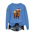 thumbnail image 4 of SYMOID Womens Blue Highland Cow Holiday Sweatshirt - Oversized Loose Fit Long Sleeve 100% Polyester Machine Washable Santa Hat Christmas Graphic,Size XL, 4 of 6