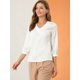 thumbnail image 4 of Blusa de satén para mujer Camisas informales sólidas con cuello en V de manga 3/4 blanco M, 4 of 6