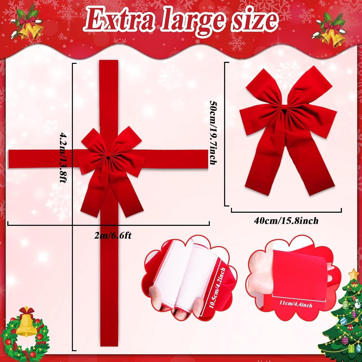 Dalrosia Christmas Cabinet Door Ribbon Big Red Bow Large Door Lace Christmas Tree Bow Xmas Holiday Decorations Christmas Front Door Party Supplies