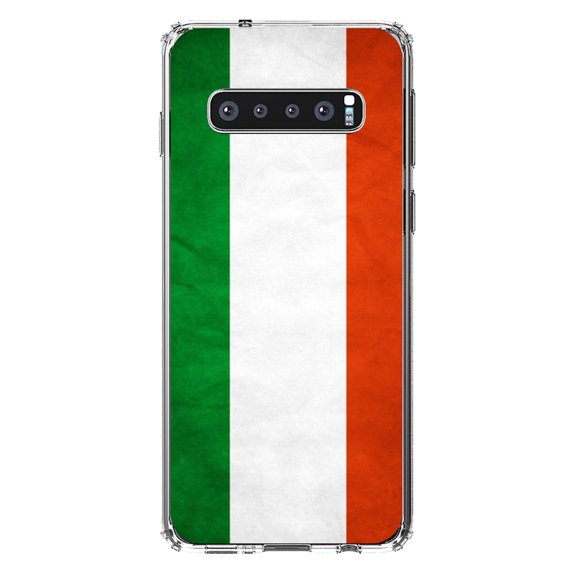 DistinctInk Clear Shockproof Hybrid Case for Samsung Galaxy S10+ PLUS(6.4" Screen) - TPU Bumper, Acrylic Back, Tempered Glass Screen Protector - Hungary Old Flag