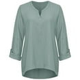 thumbnail image 3 of Blusa de lino blusa de mujer túnica blusa de cuello en V camisa de manga larga, 3 of 6